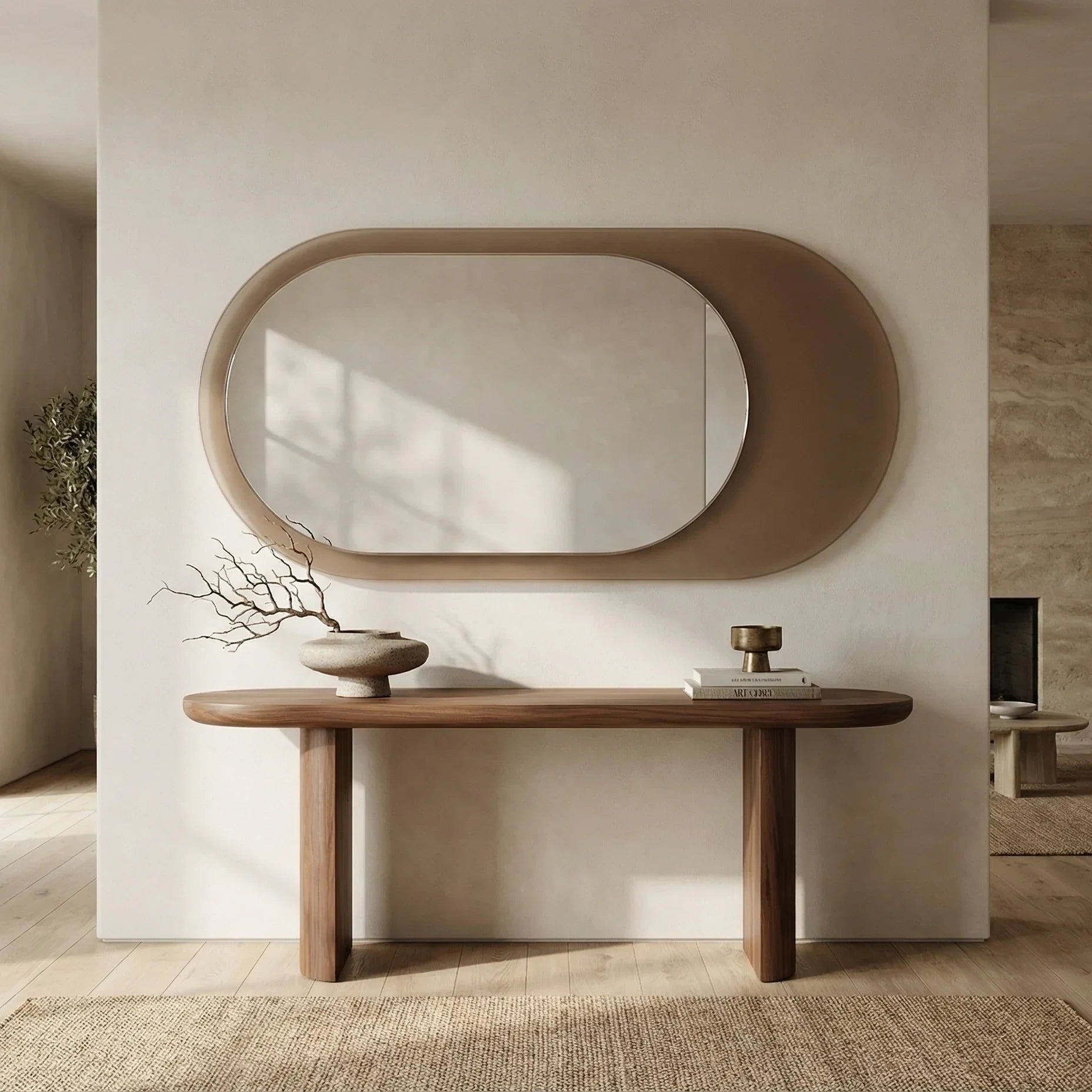 LEDA mirror in a home-living interior, Gemini Collection. Claris Company.
