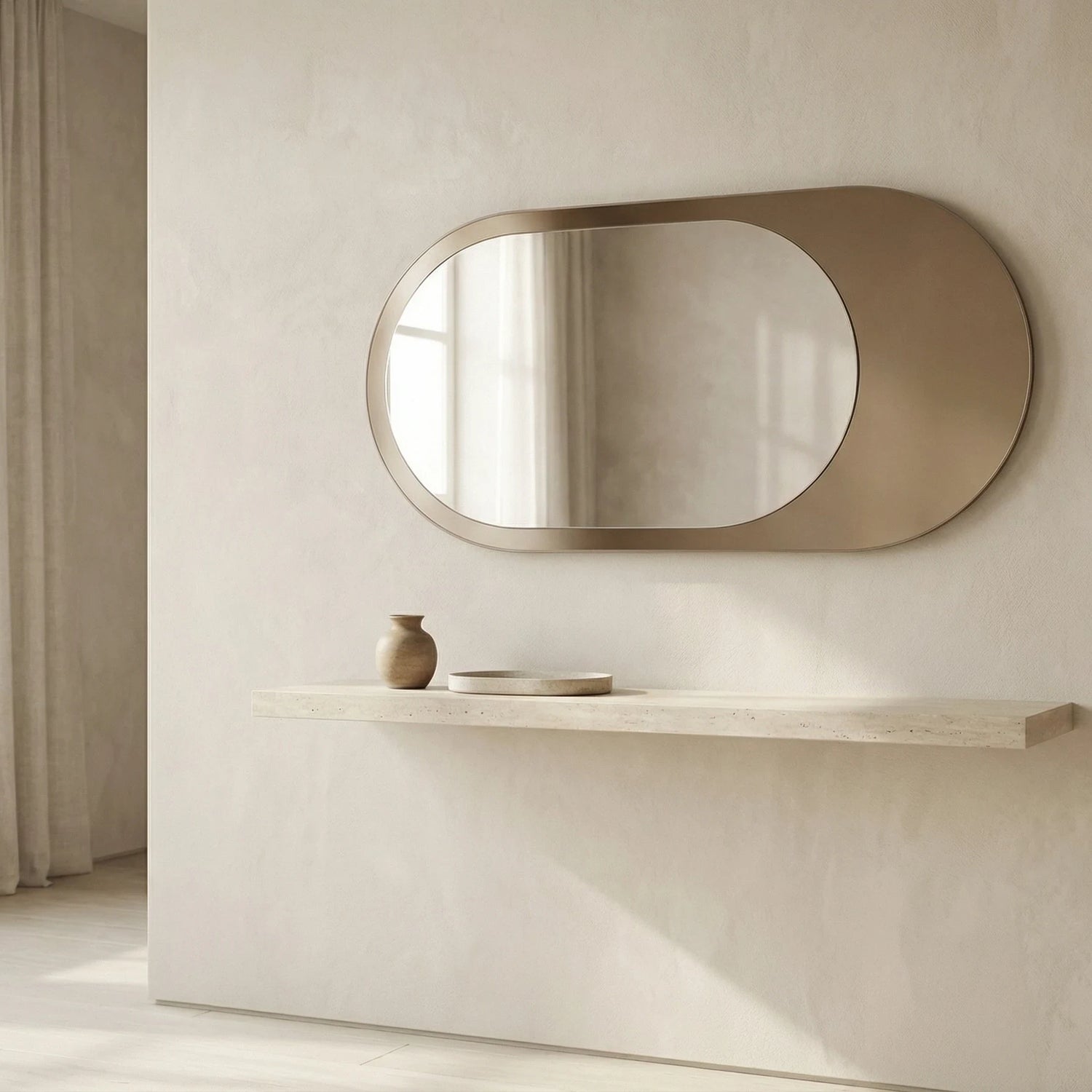 LEDA mirror in a home-living interior, Gemini Collection. Claris Company.