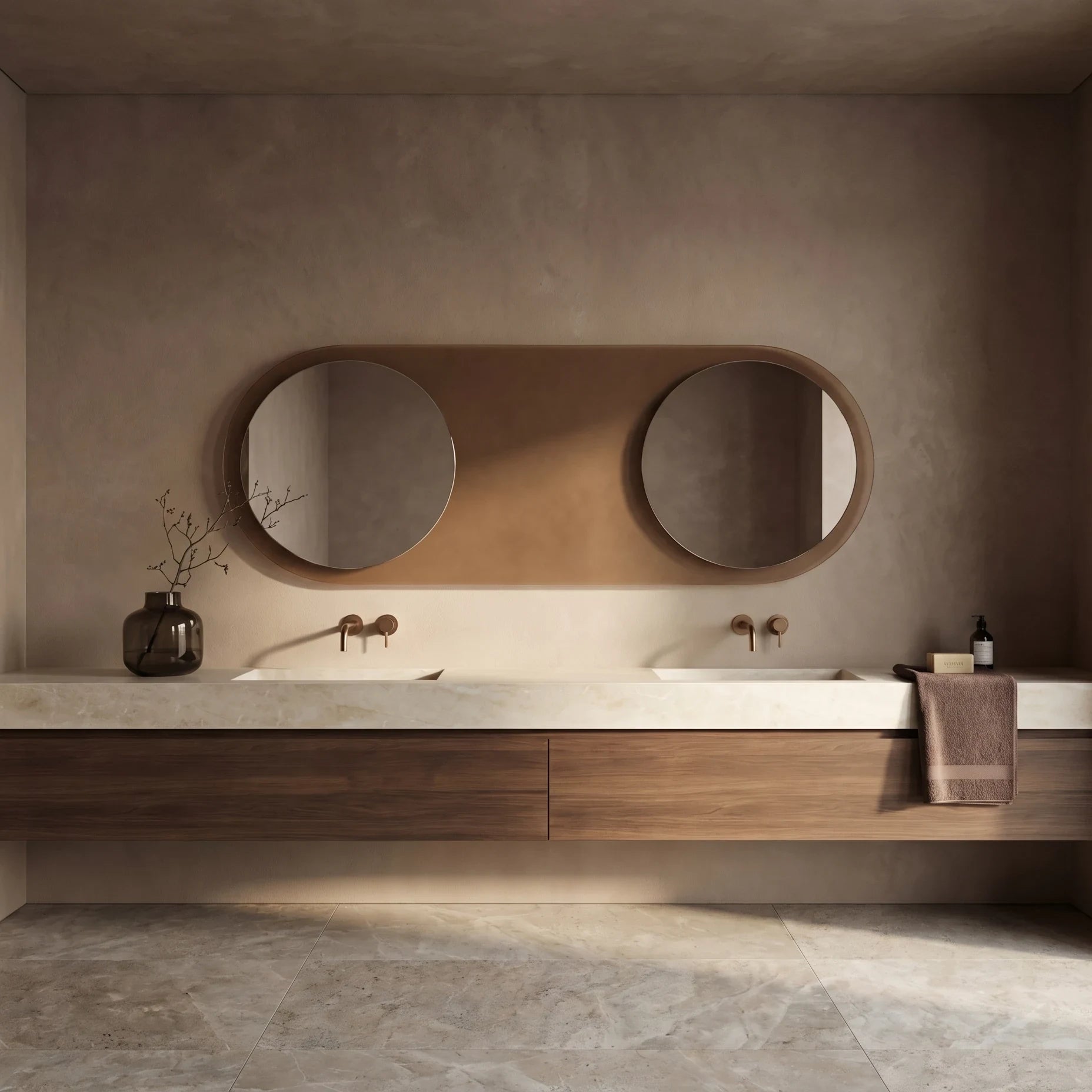 MERCURE mirror in a bathroom, Gemini Collection. Claris Company.