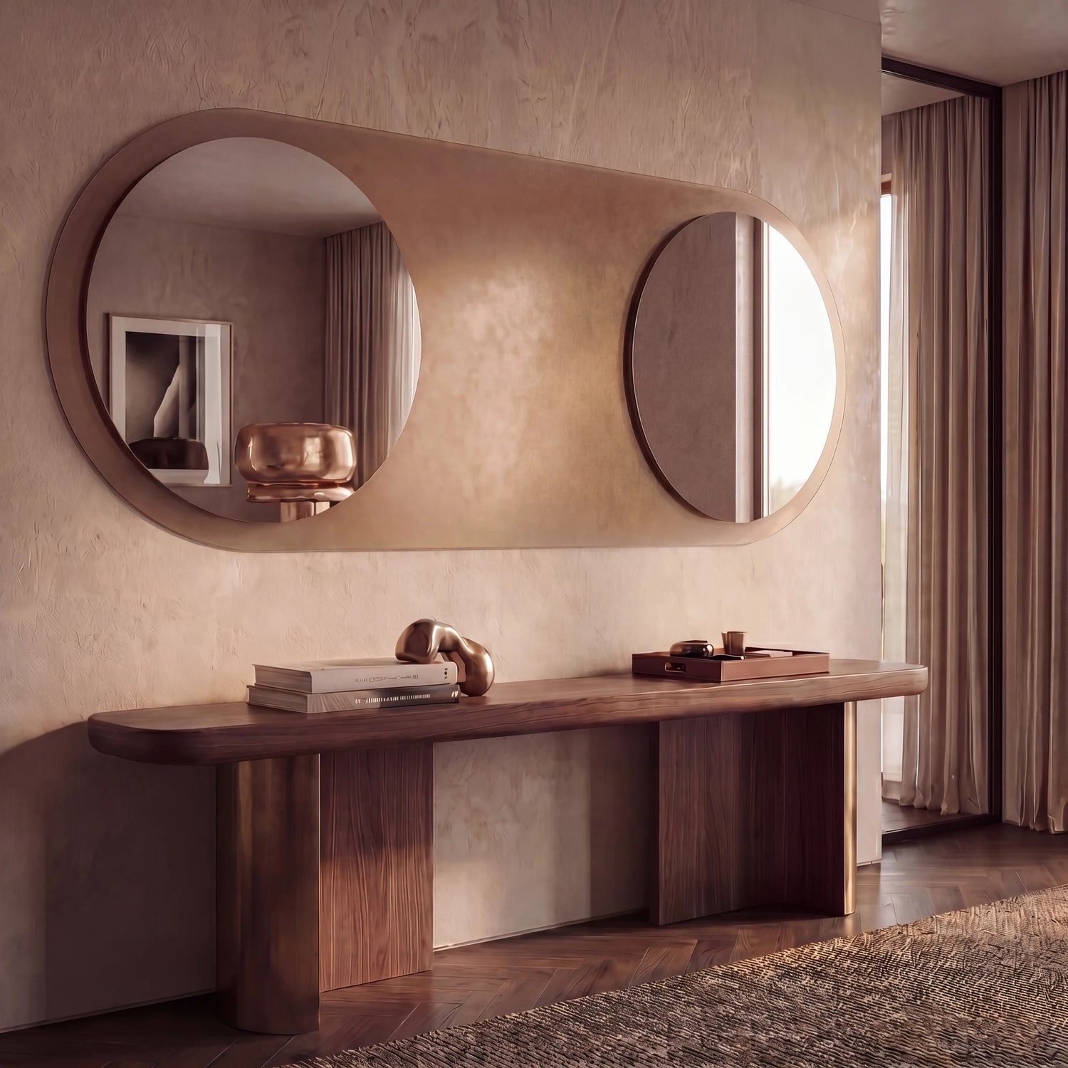 MERCURE mirror in a home-living interior, Gemini Collection. Claris Company.