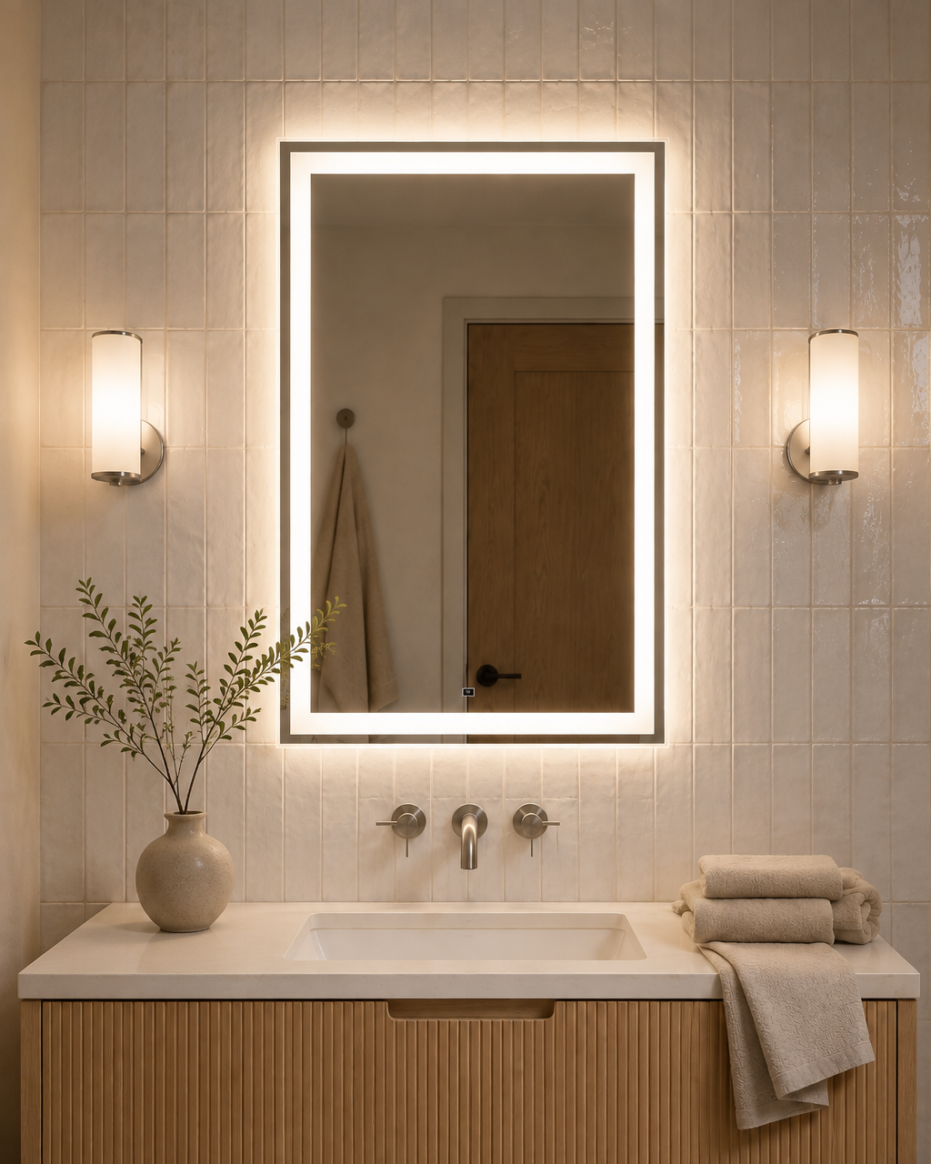 Claris MORENO LED mirror, pale room, Radiance Collection