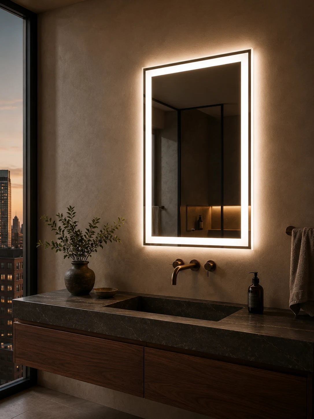 MORENO mirror, portrait view, Radiance Collection. Claris Company.