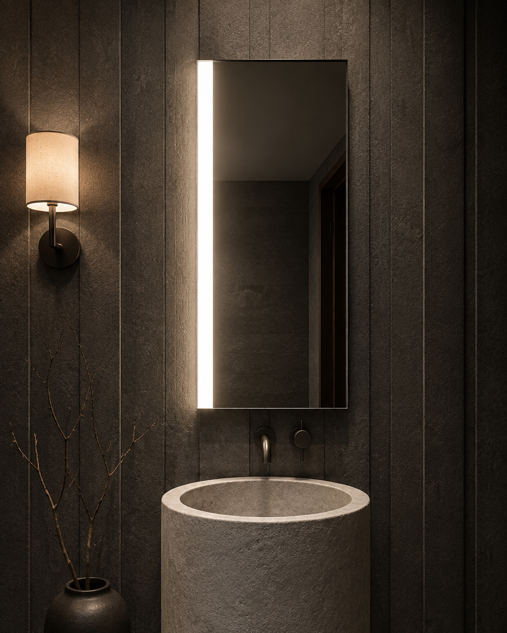 Claris NANO LED mirror, basaltina spa bath, Radiance Collection