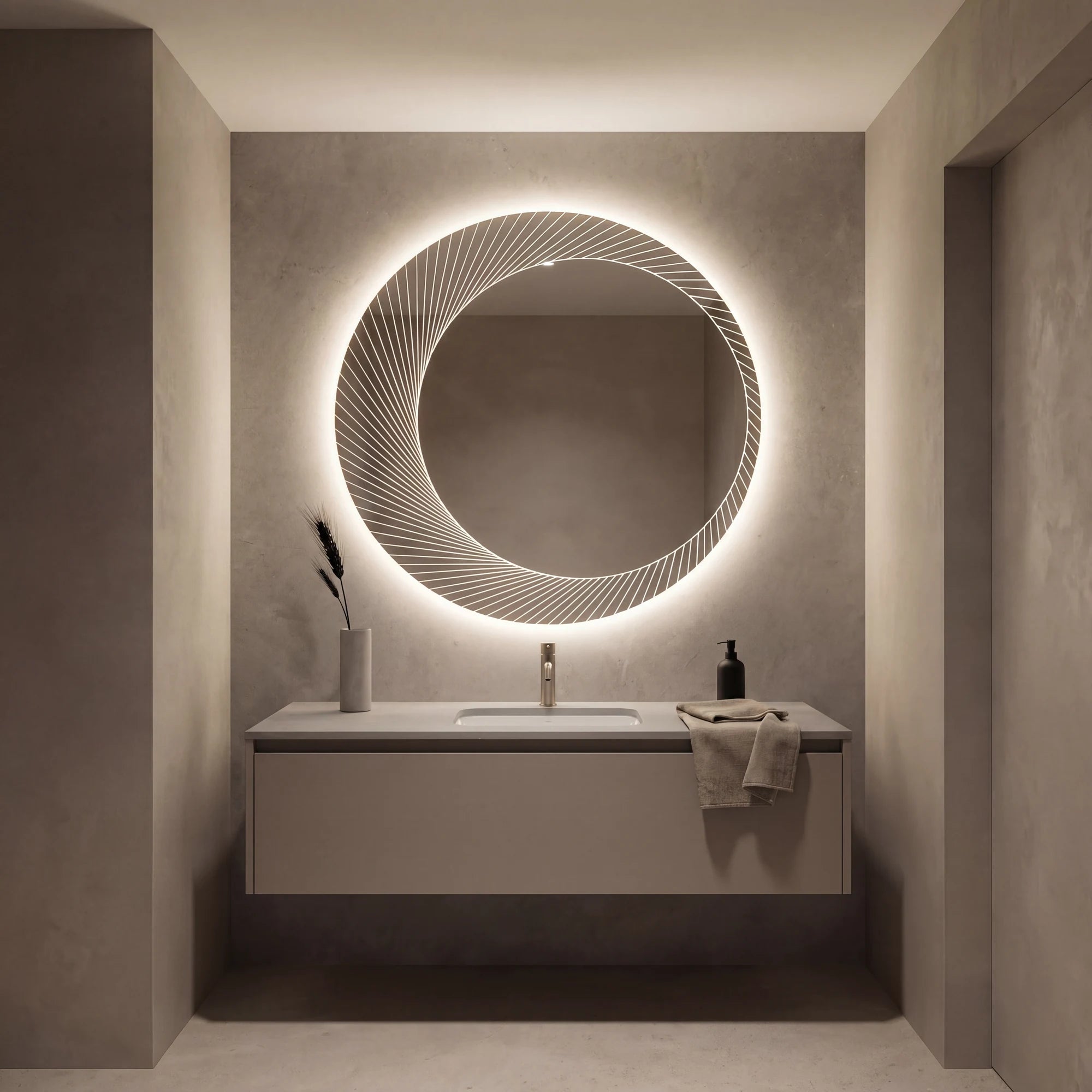 Claris ORSO 32 inch round backlit LED bathroom mirror, Radiance Collection