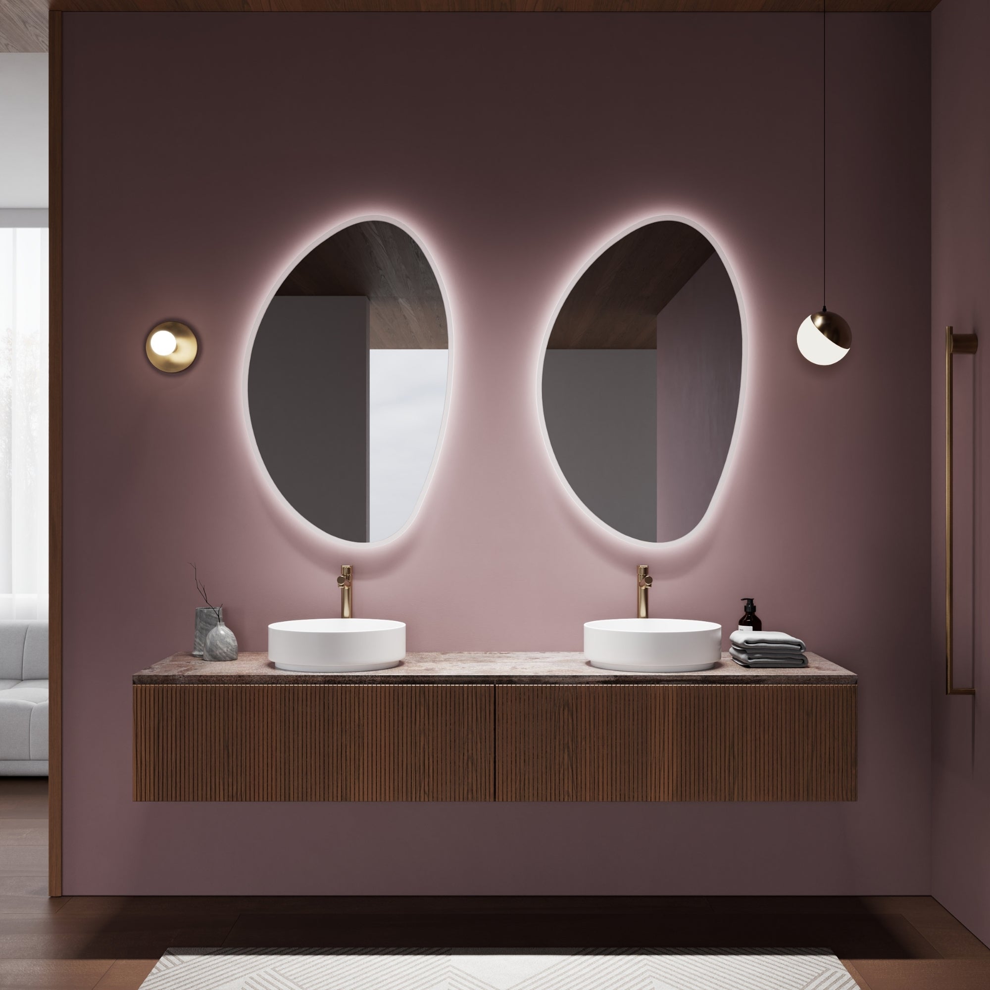 Modern PEBBLE mirror with versatile four-way mounting options
