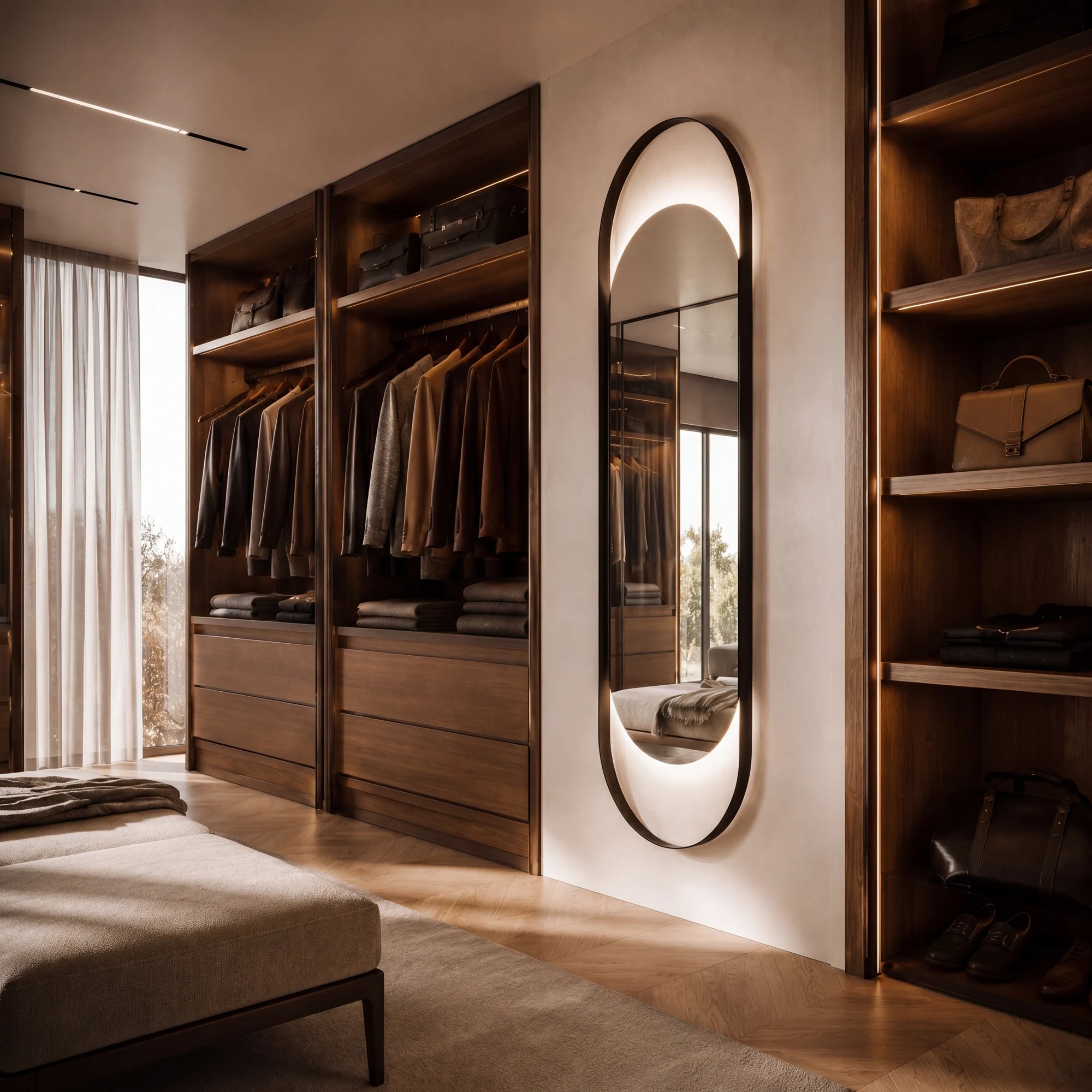 SOLARA mirror in a home-living interior, Art Collection. Claris Company.
