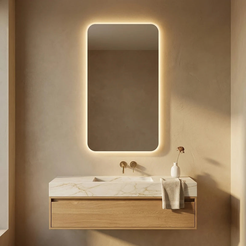 Claris SOUL 30 by 60 inch backlit LED bathroom mirror with frosted frame, Radiance Collection