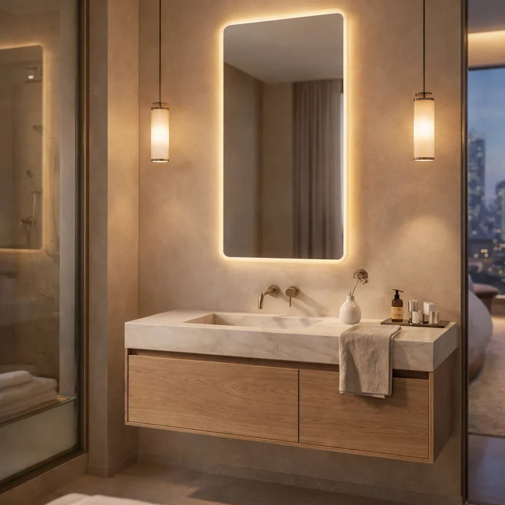 Claris SOUL 30 by 60 inch backlit LED bathroom mirror with frosted frame, Radiance Collection