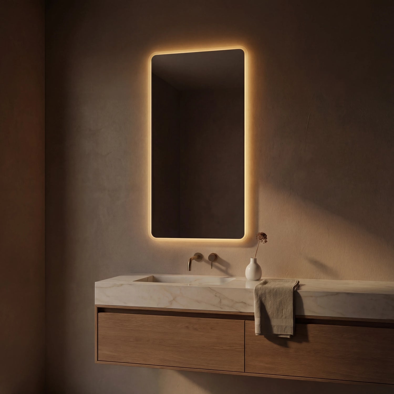 Claris SOUL 30 by 60 inch backlit LED bathroom mirror with frosted frame, Radiance Collection