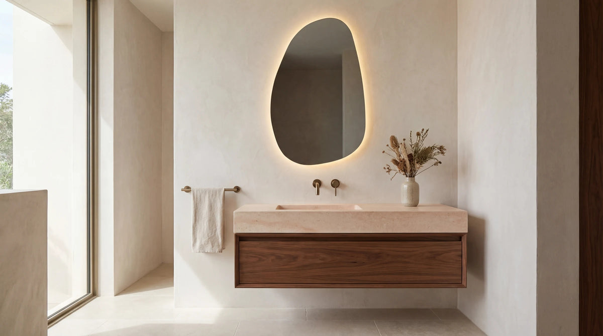 STONE mirror, residential bath. Claris Company.