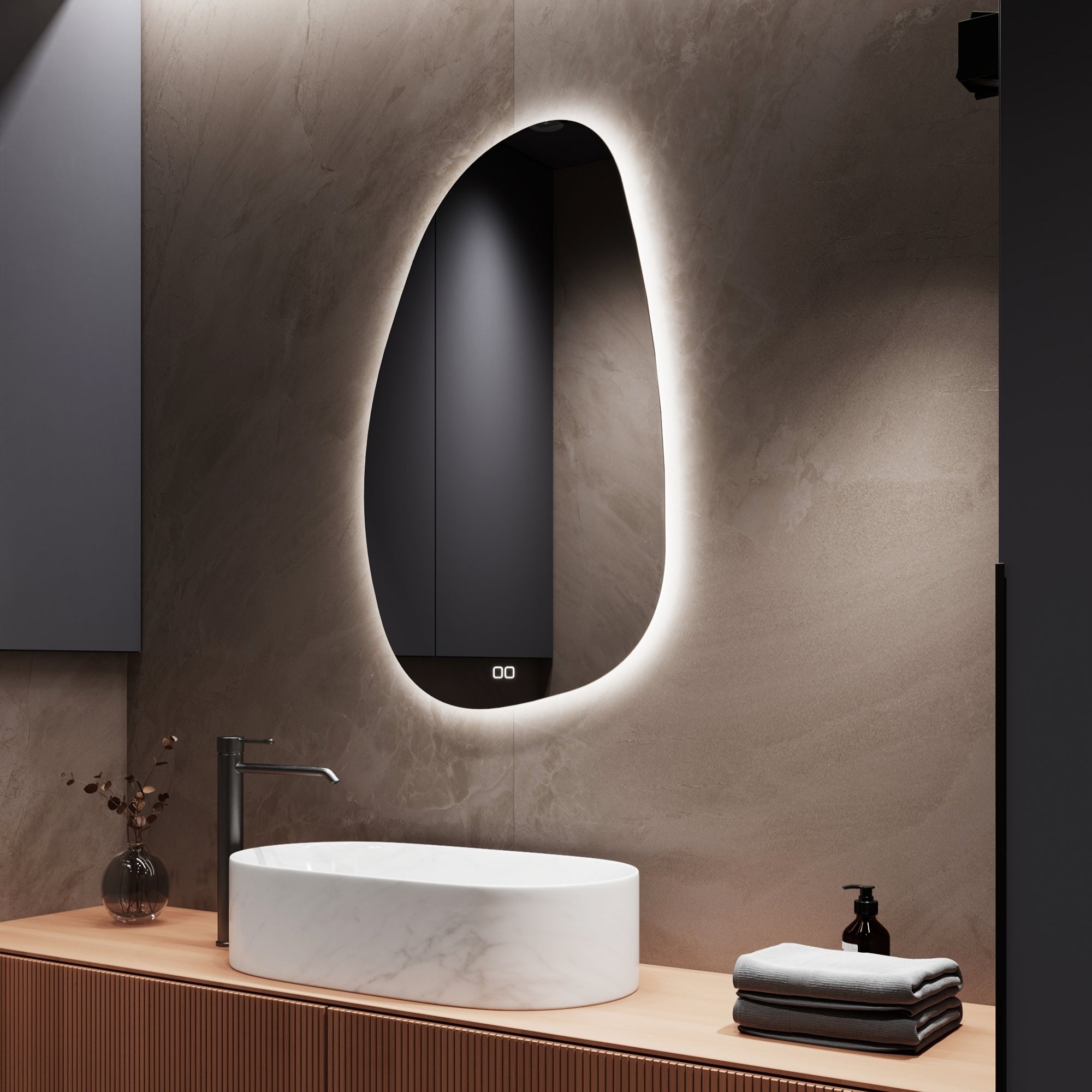 Elegant STONE mirror with anti-fog technology for clear reflection