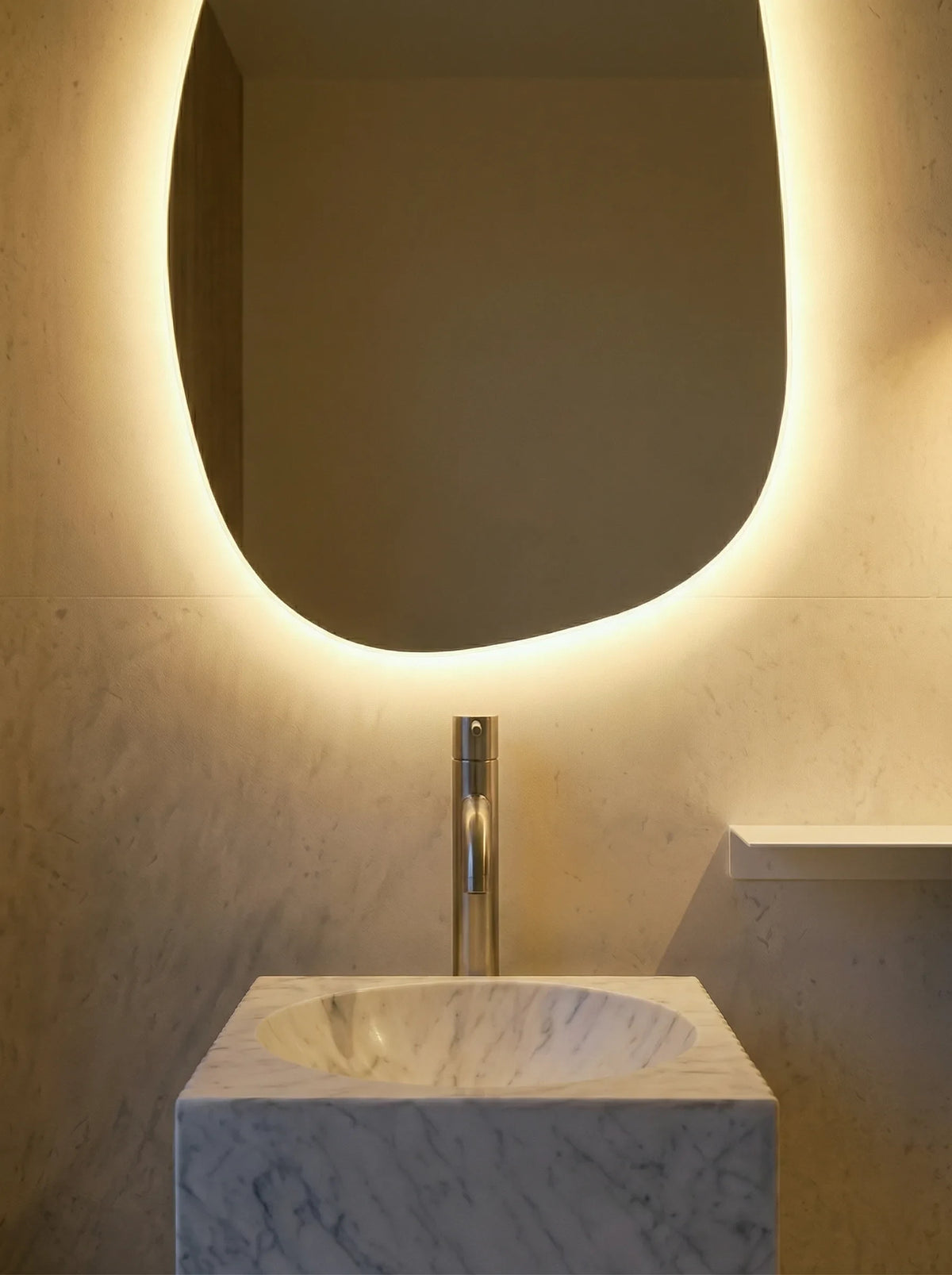 STONE mirror in a bathroom, portrait view, Terra Collection. Claris Company.