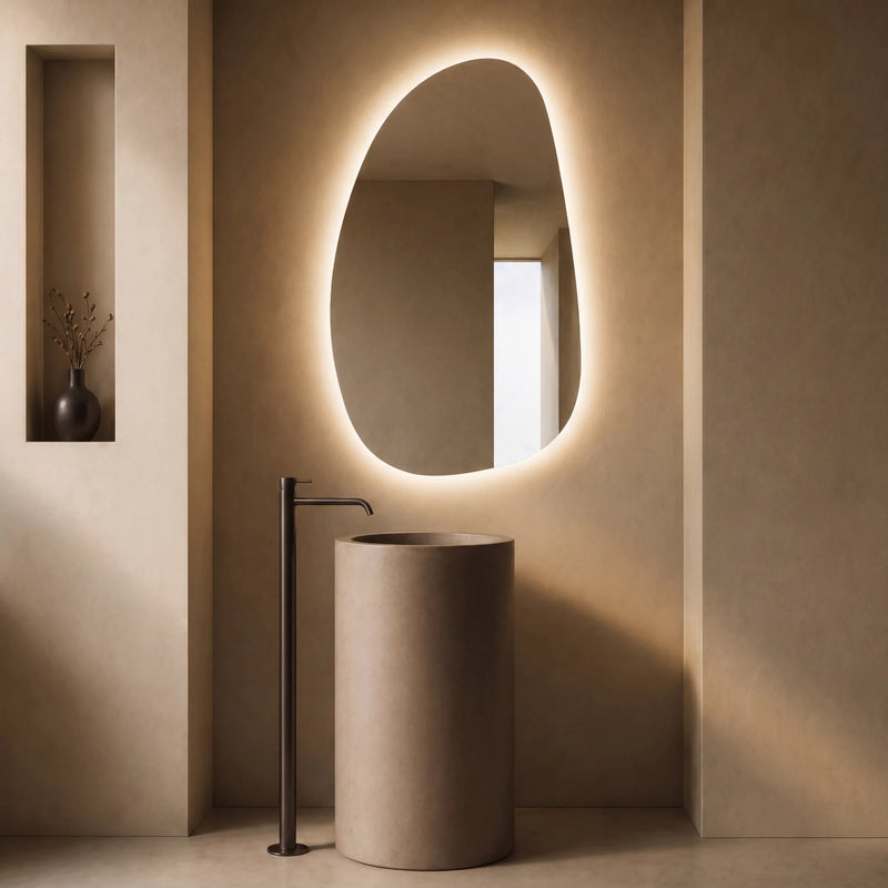 Claris STONE asymmetric backlit LED bathroom mirror, Terra Collection, view 3