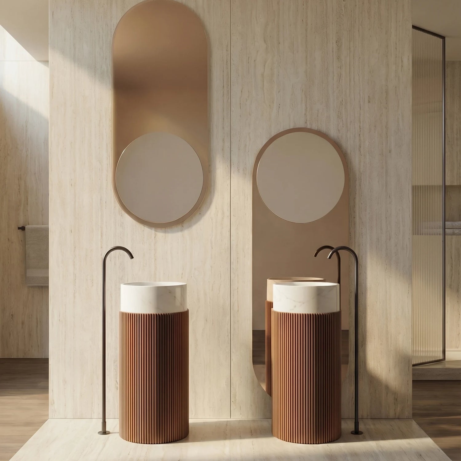 TWINS mirror in a bathroom, Gemini Collection. Claris Company.