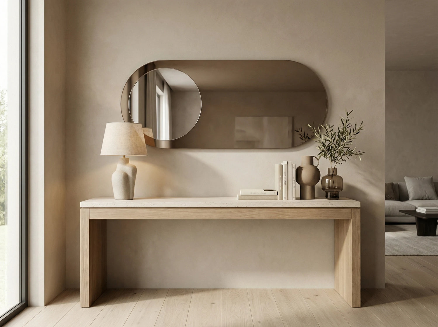 TWINS mirror in a home-living interior, Gemini Collection. Claris Company.