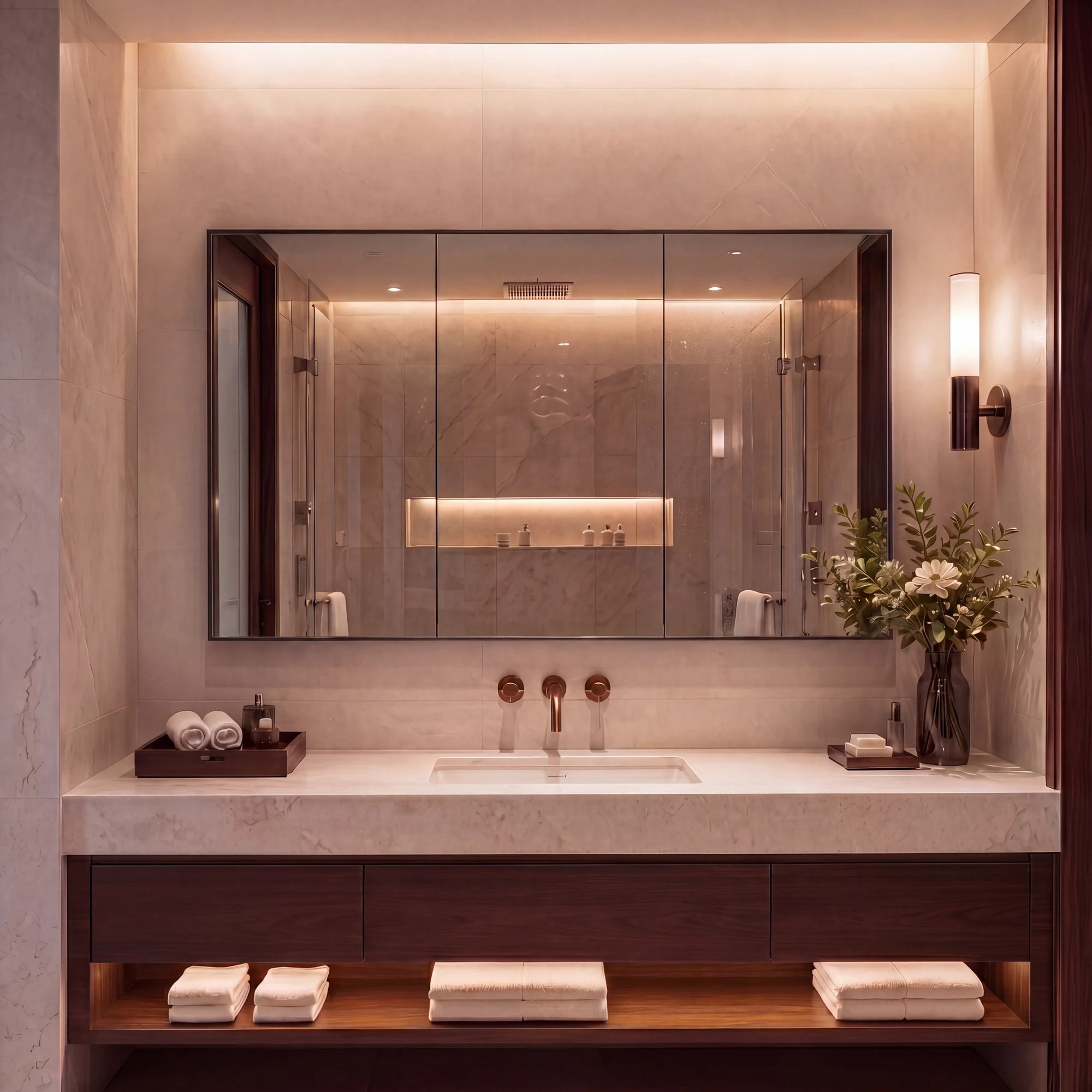 VARIO STEEL LED mirror in a walk-in wardrobe, Premio Collection. Claris Company.