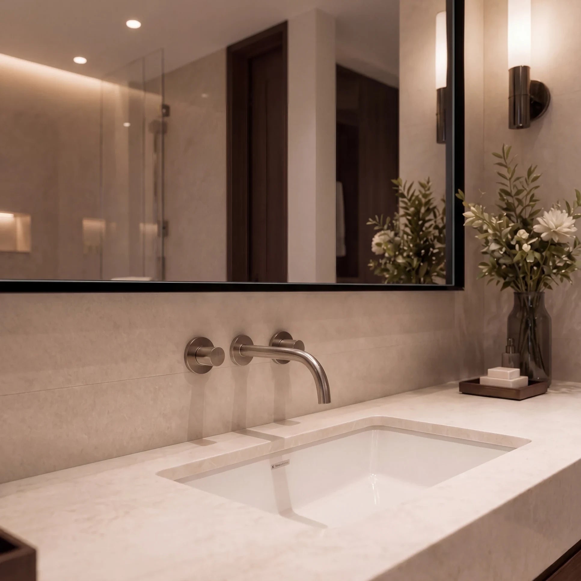 VARIO STEEL LED mirror in a home-living interior, Premio Collection. Claris Company.