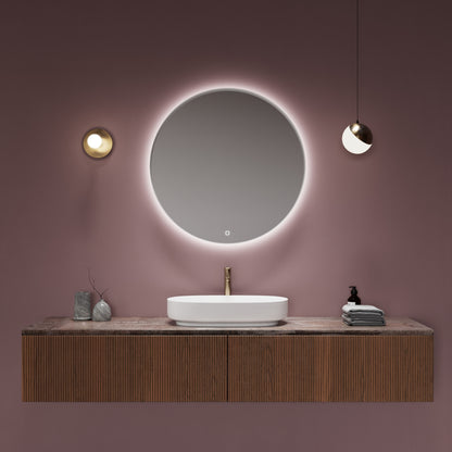 Close-up of VIANO mirror’s refined stainless steel edge