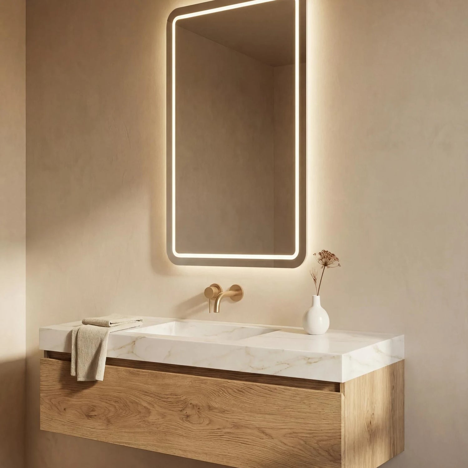 Claris VITA 26 by 44 inch backlit LED bathroom mirror, Radiance Collection